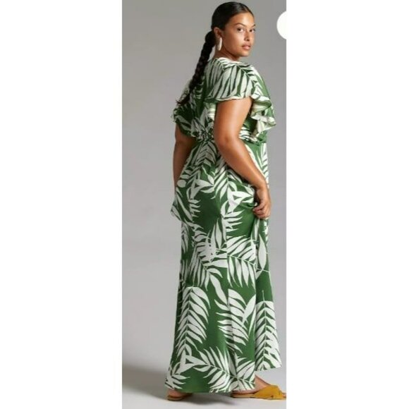 Anthropologie Hutch Palms Wrap Maxi Dress, Green And Cream, US Size L flowy - Picture 6 of 10